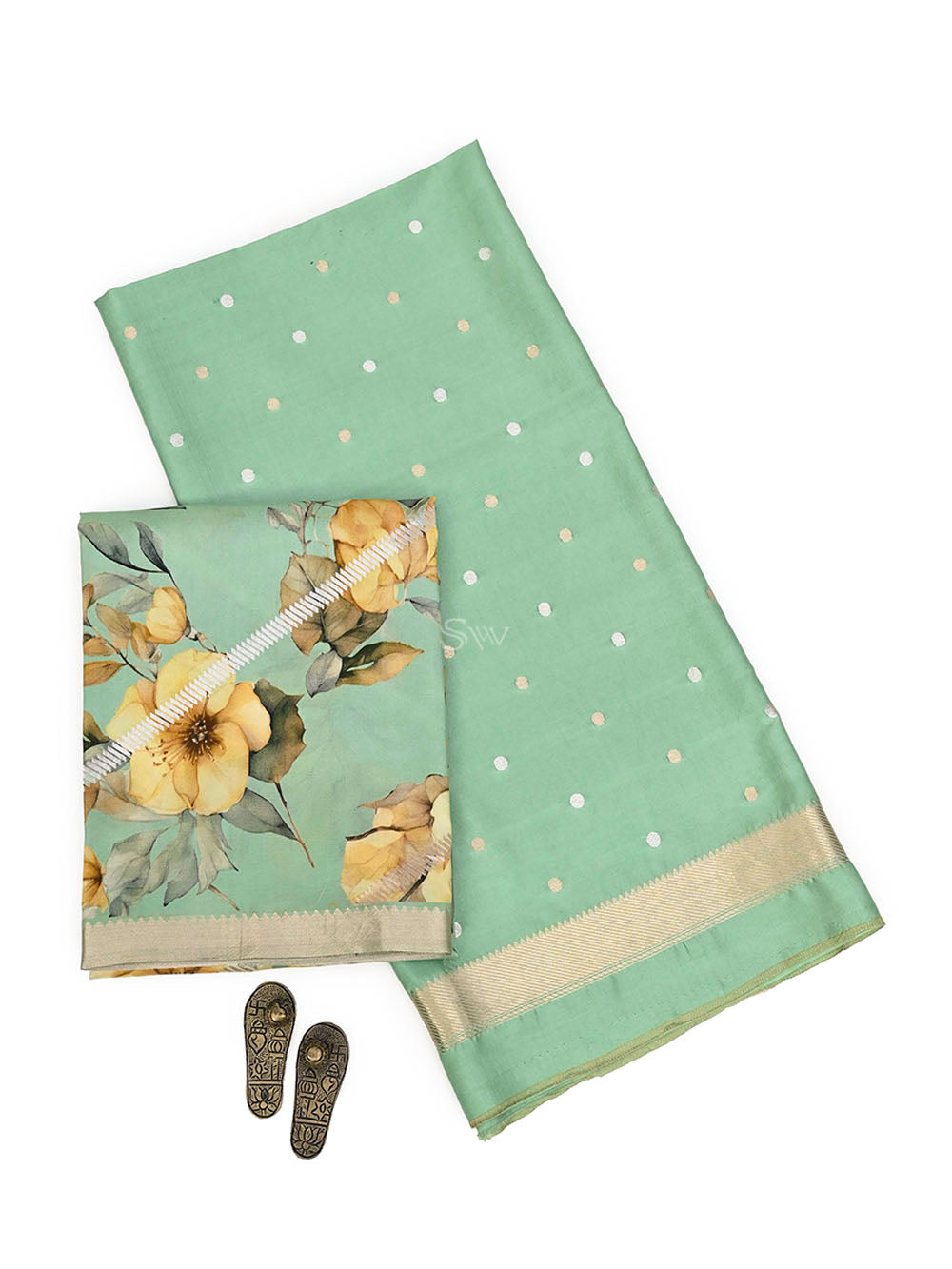 Sea Green Booti Katan Silk Handloom Banarasi Suit