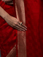 Red Satin Tanchoi Handloom Banarasi Saree - Sacred Weaves