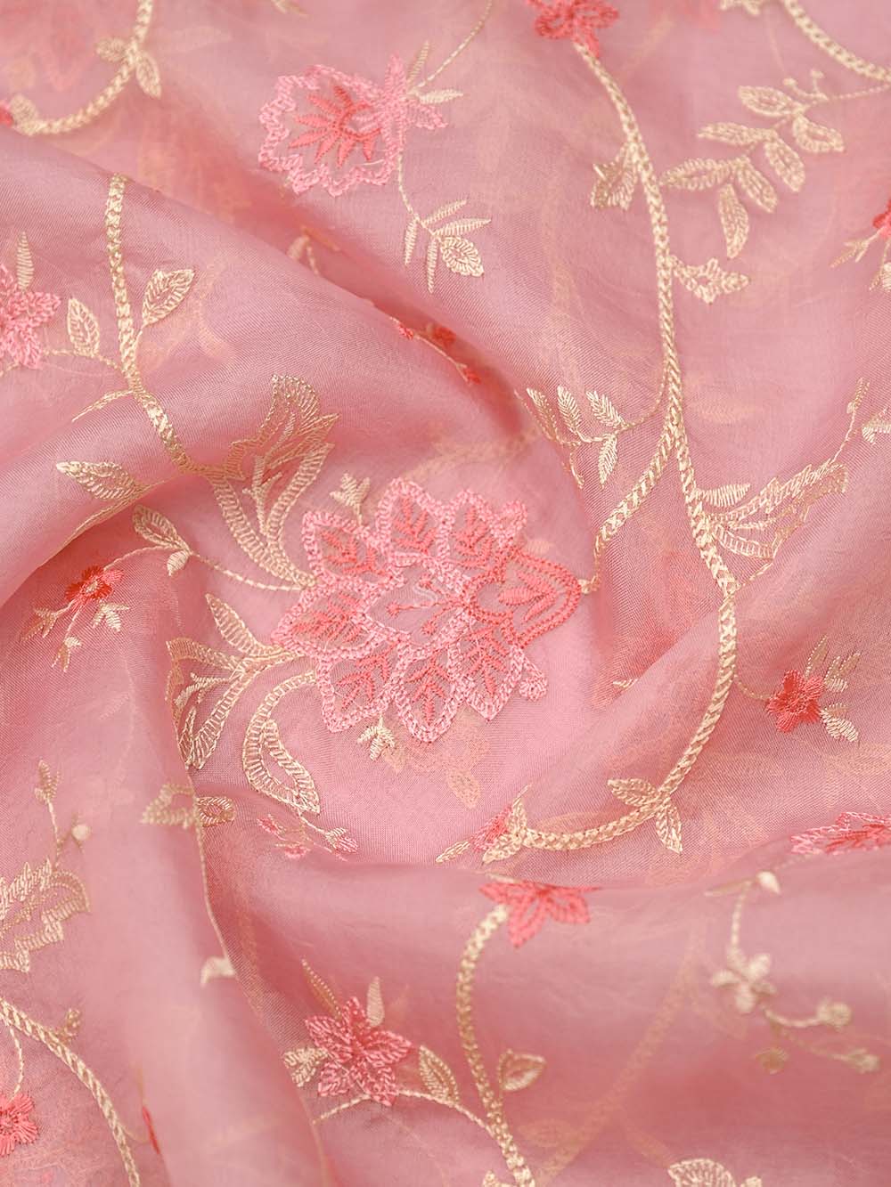 Pastel Pink Embroidery Organza Handloom Banarasi Suit
