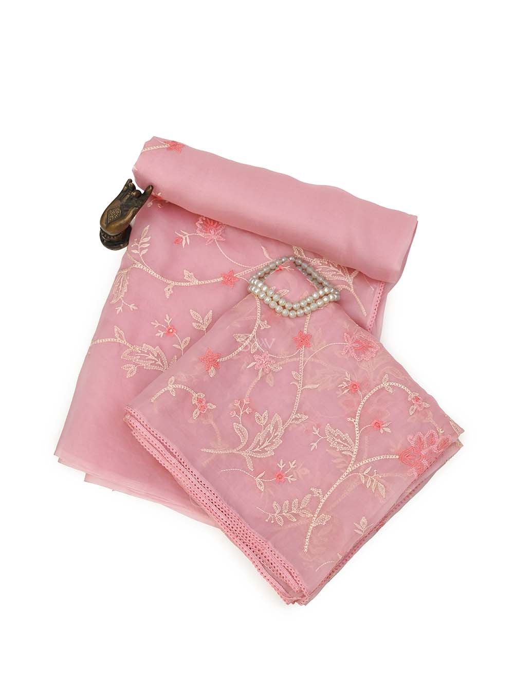 Pastel Pink Embroidery Organza Handloom Banarasi Suit