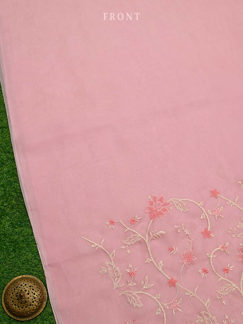 Pastel Pink Embroidery Organza Handloom Banarasi Suit