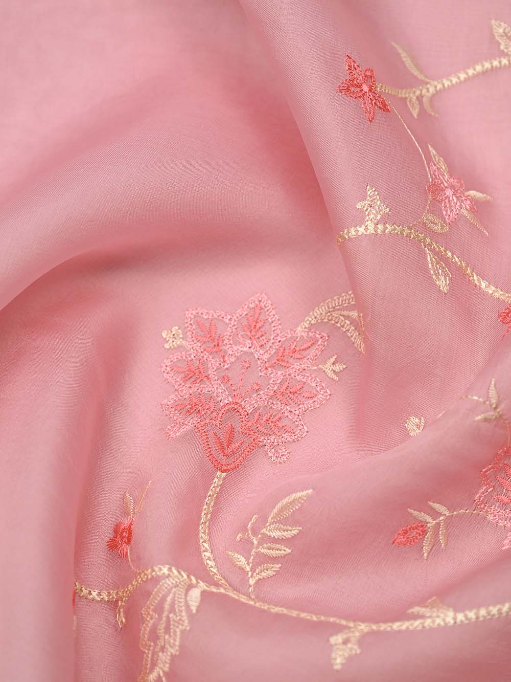 Pastel Pink Embroidery Organza Handloom Banarasi Suit