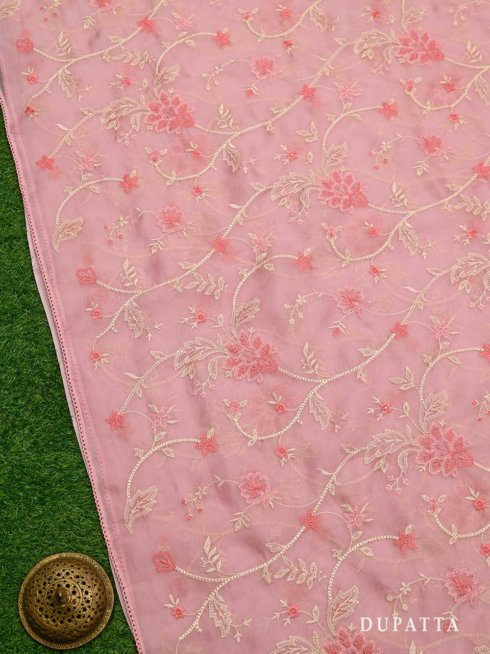 Pastel Pink Embroidery Organza Handloom Banarasi Suit