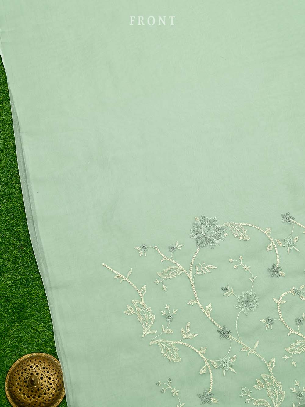 Pastel Green Embroidery Organza Handloom Banarasi Suit - Sacred Weaves