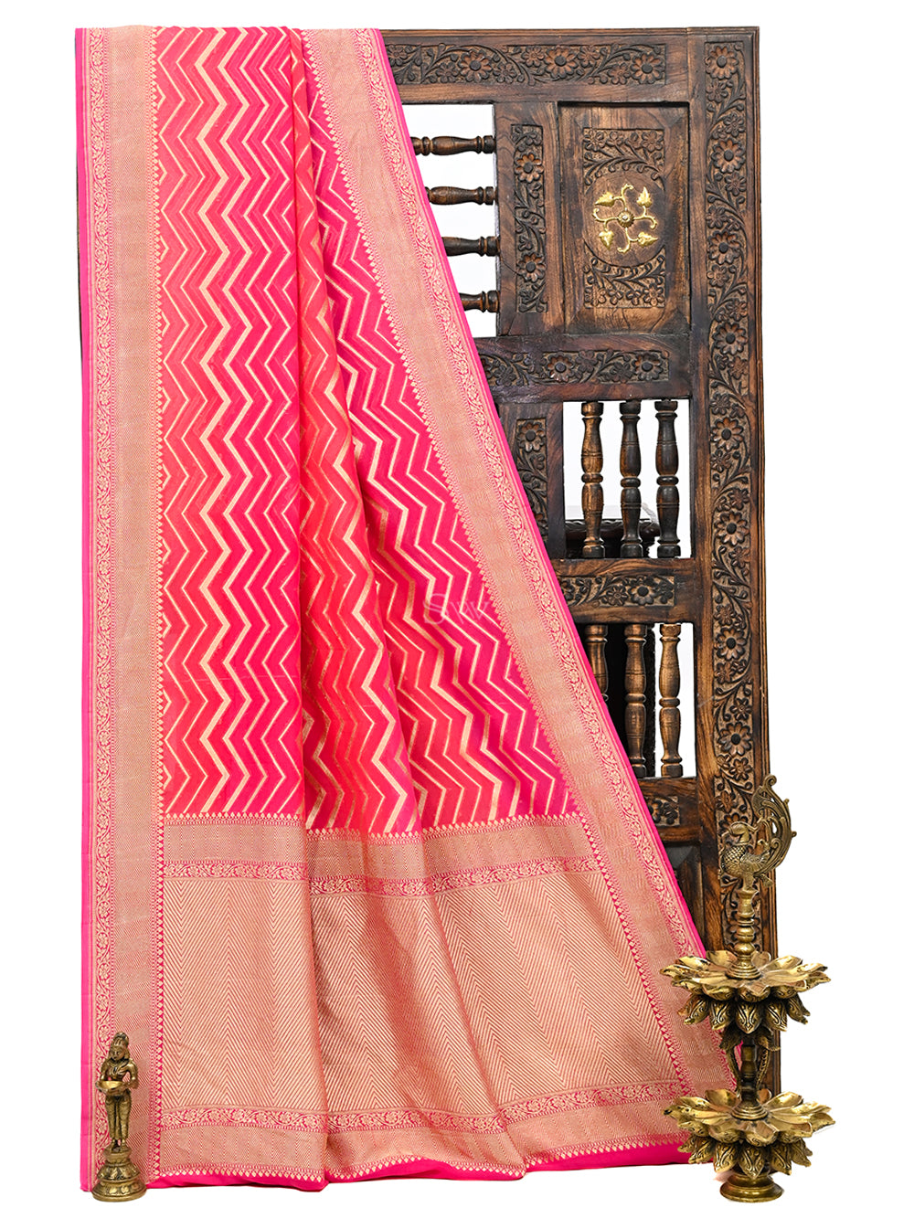 Magenta Orange Rangkat Khaddi Georgette Handloom Banarasi Saree - Sacred Weaves