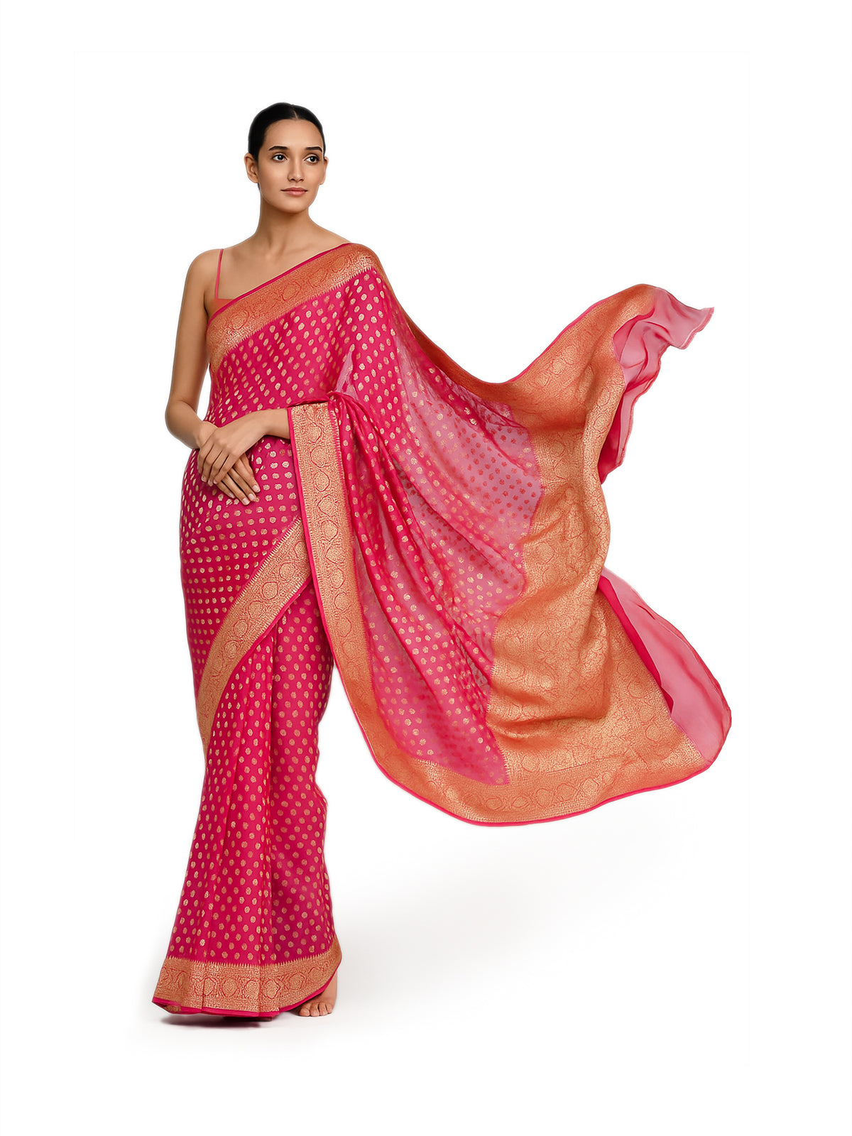 Pastel Pink Booti Khaddi Georgette Handloom Banarasi Saree