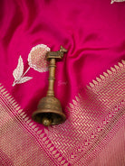 Dark Pink Sona Roopa Boota Satin Silk Handloom Banarasi Saree - Sacred Weaves