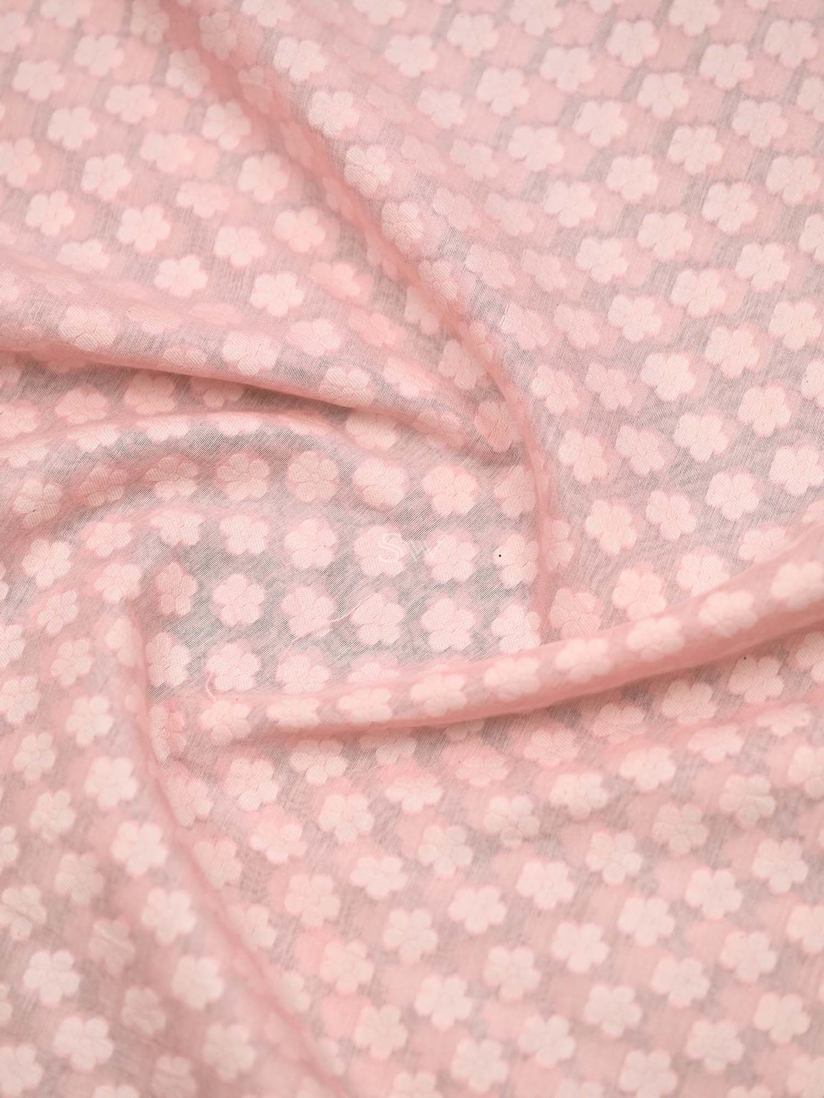 Pastel Pink Booti Cotton Silk Handloom Banarasi Suit