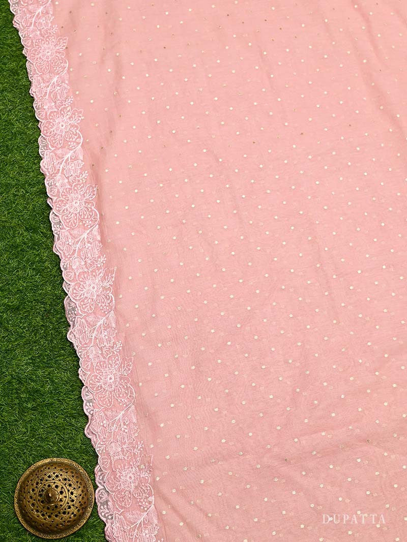Pastel Pink Booti Cotton Silk Handloom Banarasi Suit
