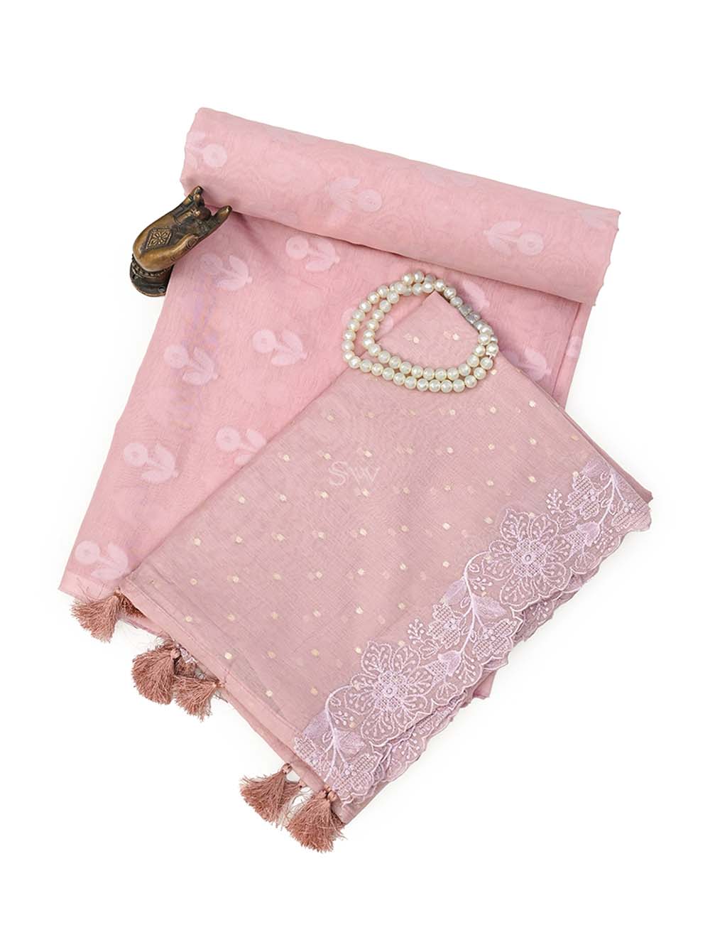 Pastel Purple Jaal Cotton Silk Handloom Banarasi Suit - Sacred Weaves