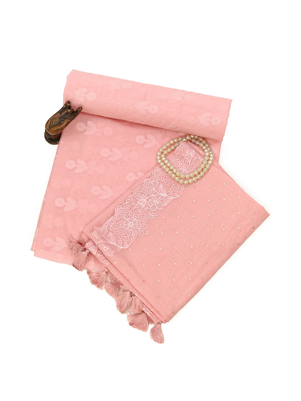 Pastel Pink Cotton Silk Handloom Banarasi Suit - Sacred Weaves