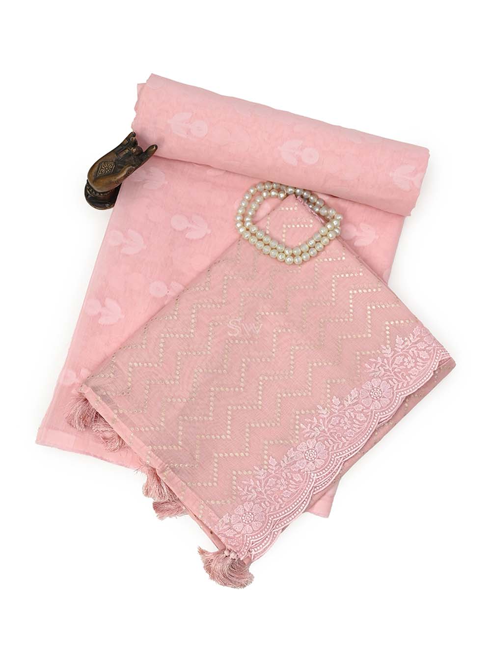 Pink Booti Cotton Silk Handloom Banarasi Suit - Sacred Weaves