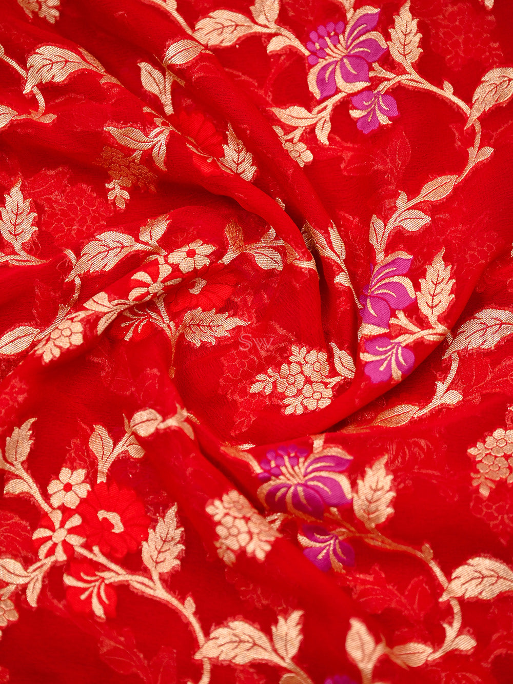 Red Meenakari Jaal Khaddi Georgette Handloom Banarasi Saree - Sacred Weaves