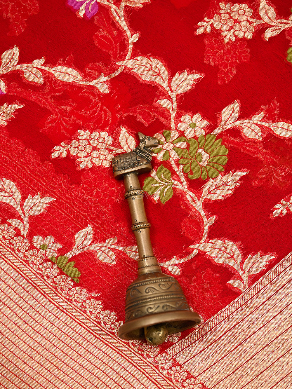 Red Meenakari Jaal Khaddi Georgette Handloom Banarasi Saree - Sacred Weaves