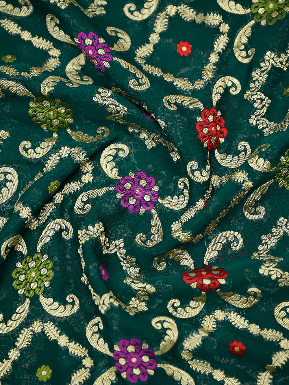 Teal Green Meenakari Jaal Khaddi Georgette Handloom Banarasi Saree - Sacred Weaves