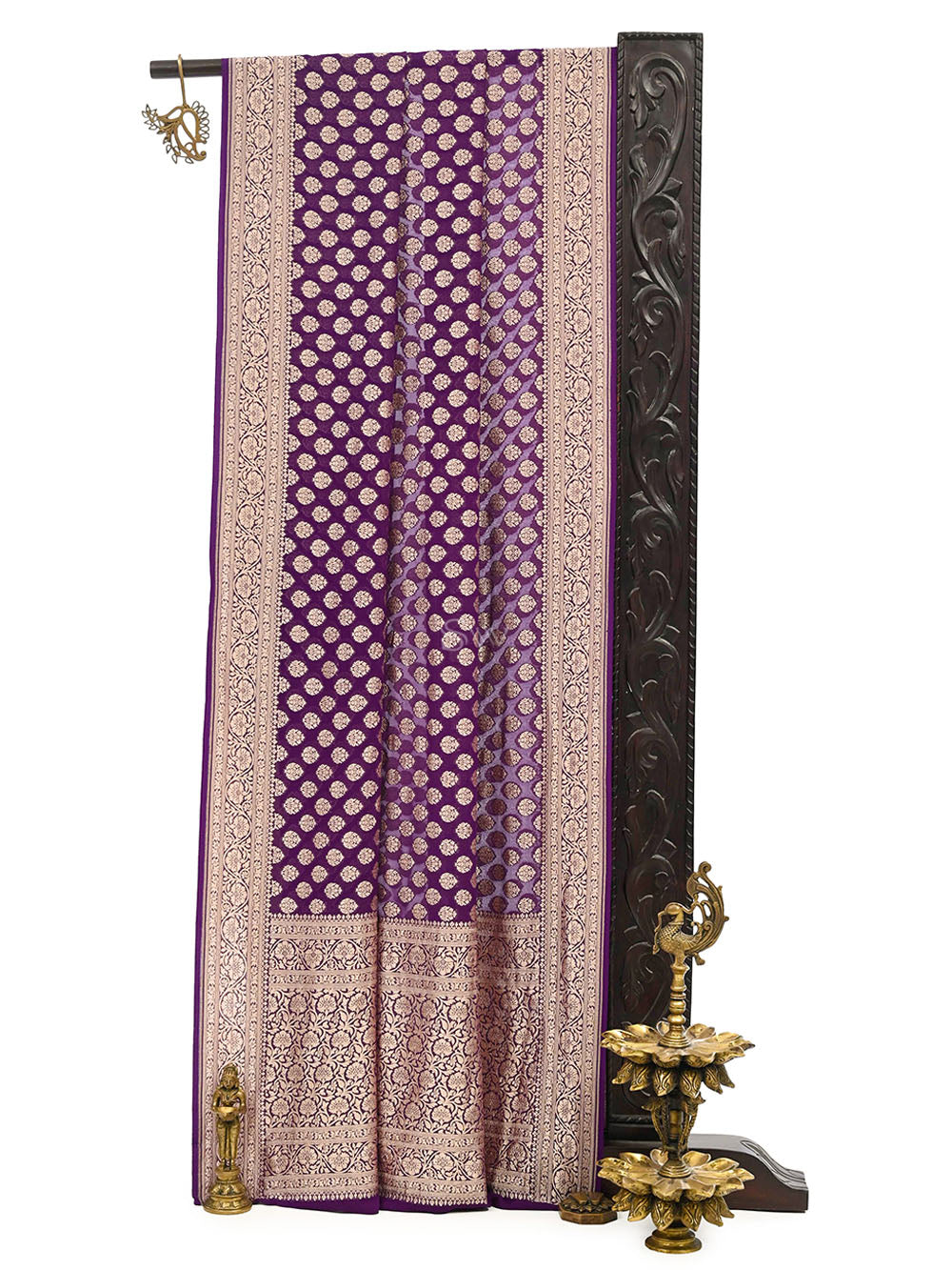 Purple Booti Khaddi Georgette Handloom Banarasi Saree - Sacred Weaves