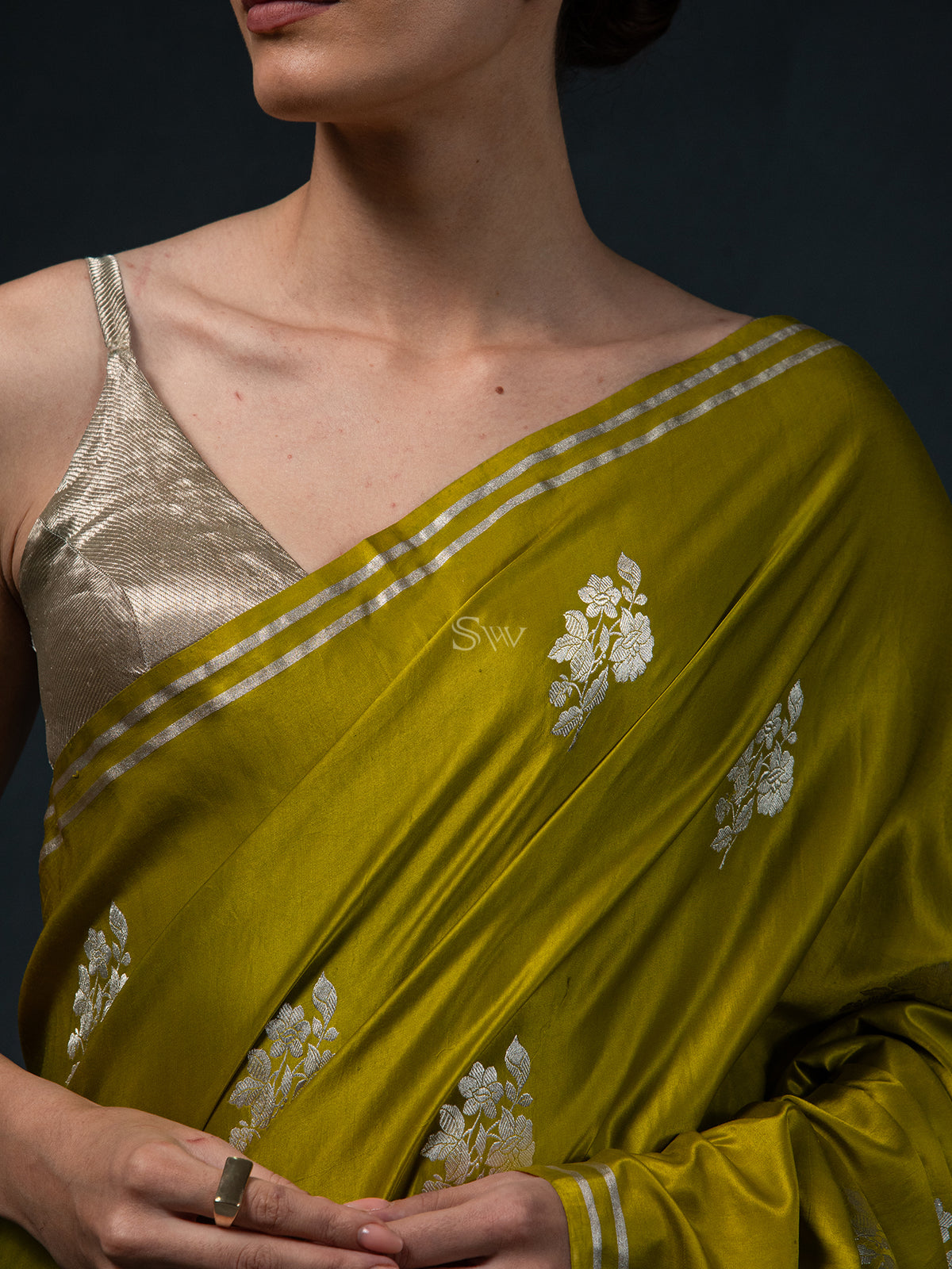 Green Boota Satin Silk Handloom Banarasi Saree - Sacred Weaves