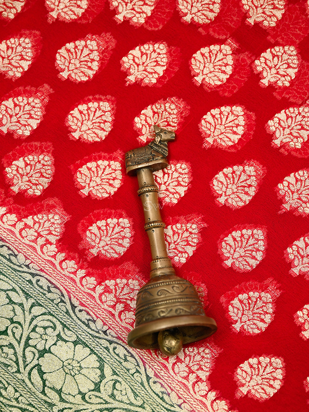 Red Booti Khaddi Georgette Handloom Banarasi Saree - Sacred Weaves