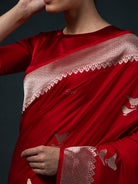 Red Shikargah Boota Satin Silk Handloom Banarasi Saree - Sacred Weaves