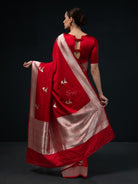 Red Shikargah Boota Satin Silk Handloom Banarasi Saree - Sacred Weaves
