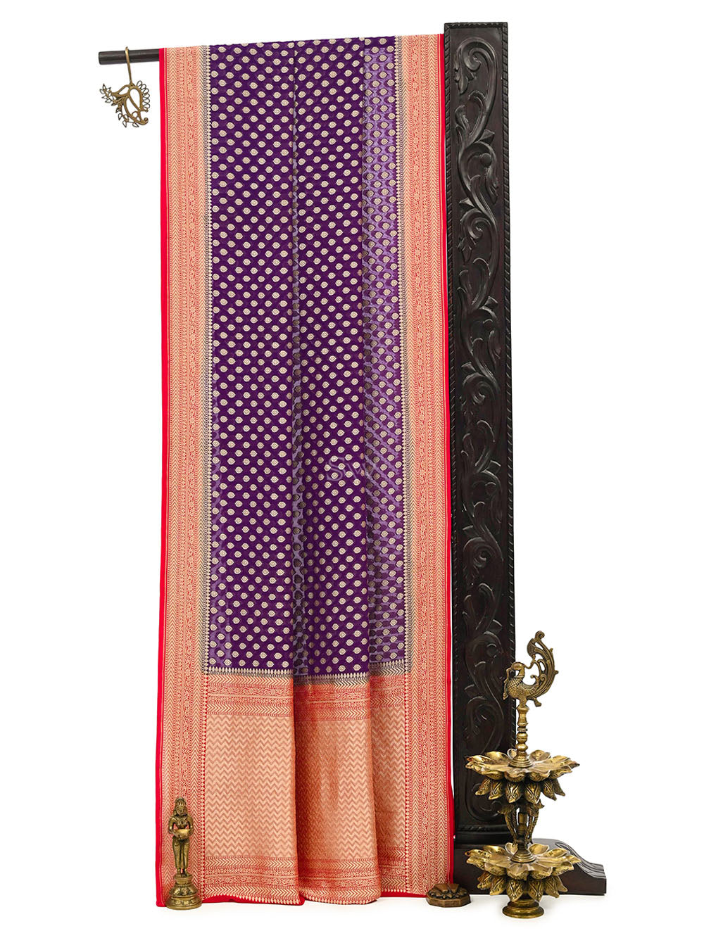 Purple Booti Khaddi Georgette Handloom Banarasi Saree - Sacred Weaves