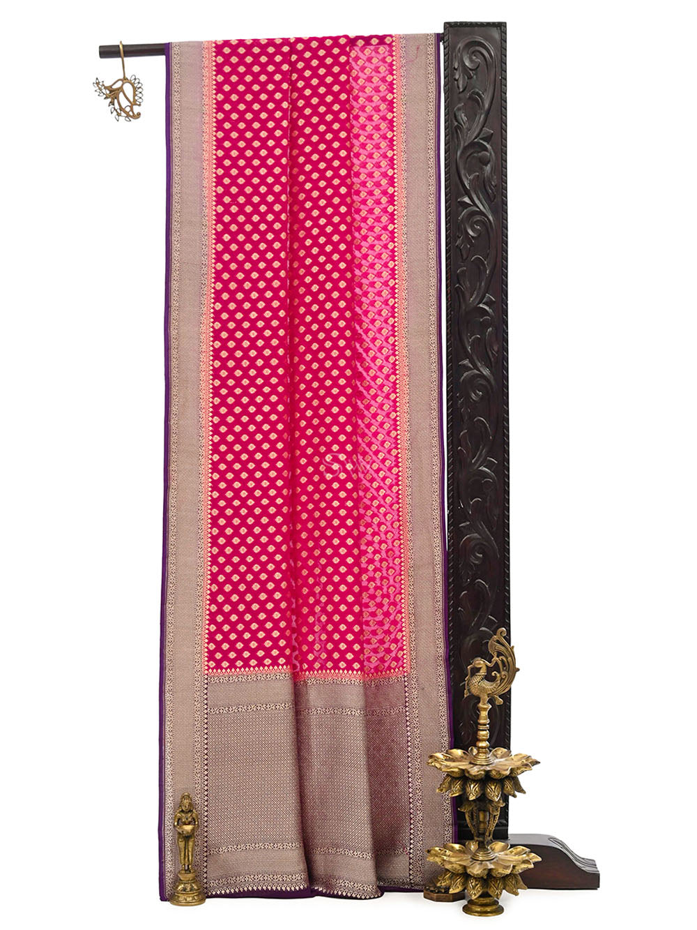 Dark Pink Booti Khaddi Georgette Handloom Banarasi Saree - Sacred Weaves
