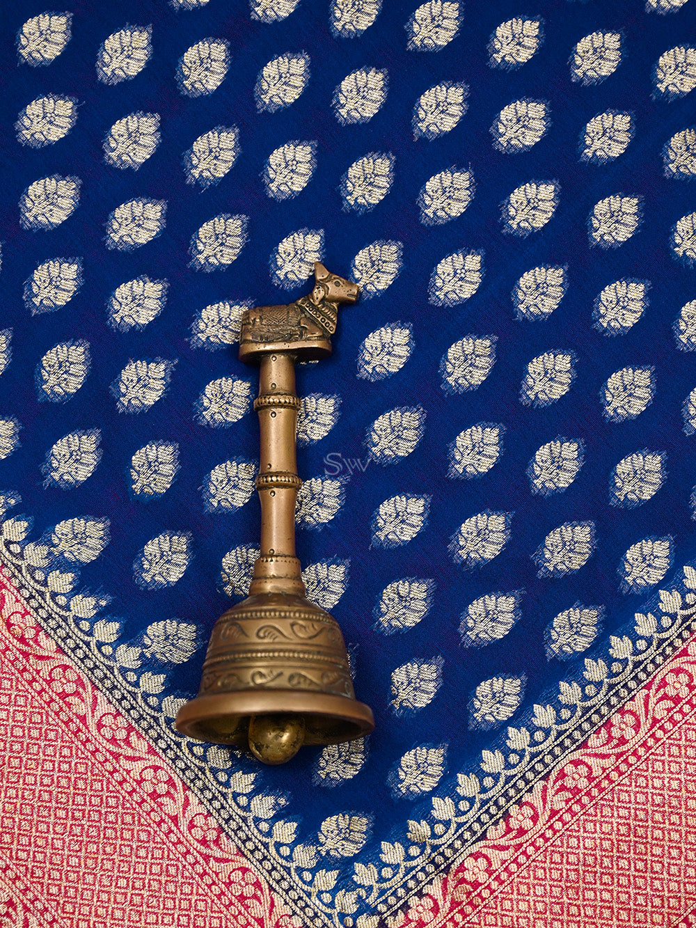 Blue Booti Khaddi Georgette Handloom Banarasi Saree - Sacred Weaves