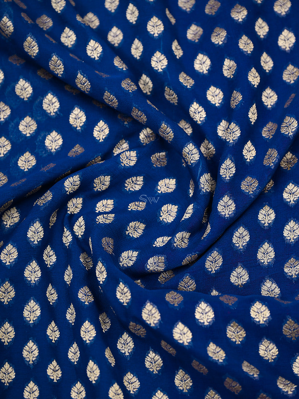 Blue Booti Khaddi Georgette Handloom Banarasi Saree - Sacred Weaves