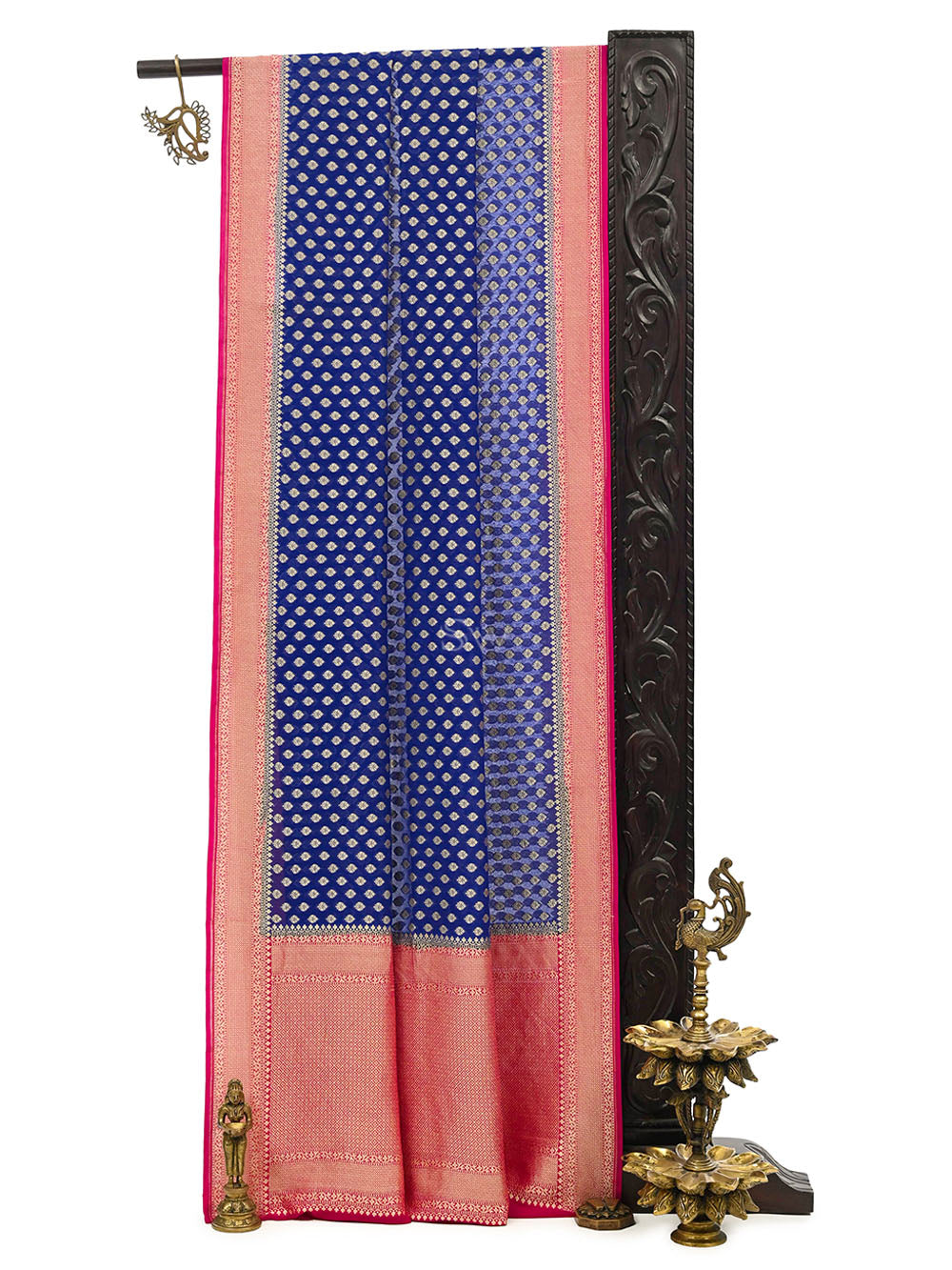 Blue Booti Khaddi Georgette Handloom Banarasi Saree - Sacred Weaves
