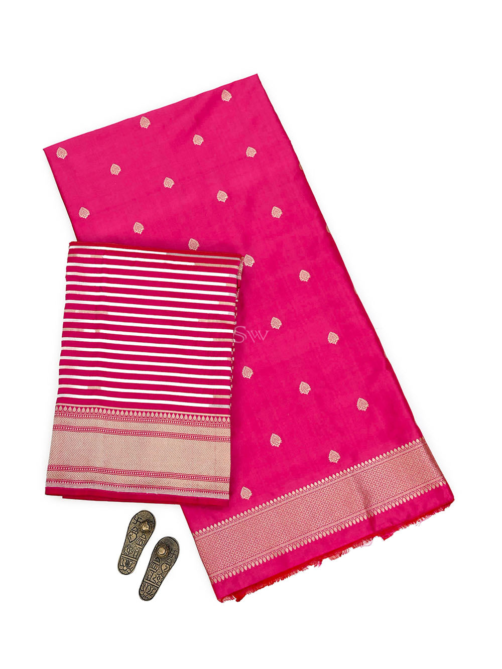 Magenta Red Booti Katan Silk Handloom Banarasi Suit