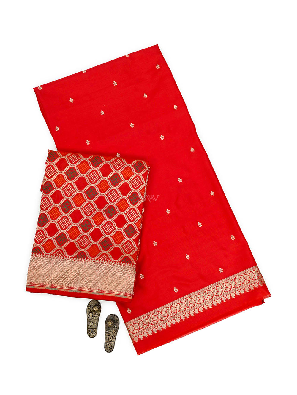 Red Booti Katan Silk Handloom Banarasi Suit