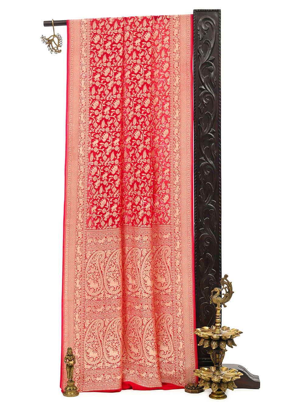 Dark Pink Shikargah Khaddi Georgette Handloom Banarasi Saree - Sacred Weaves