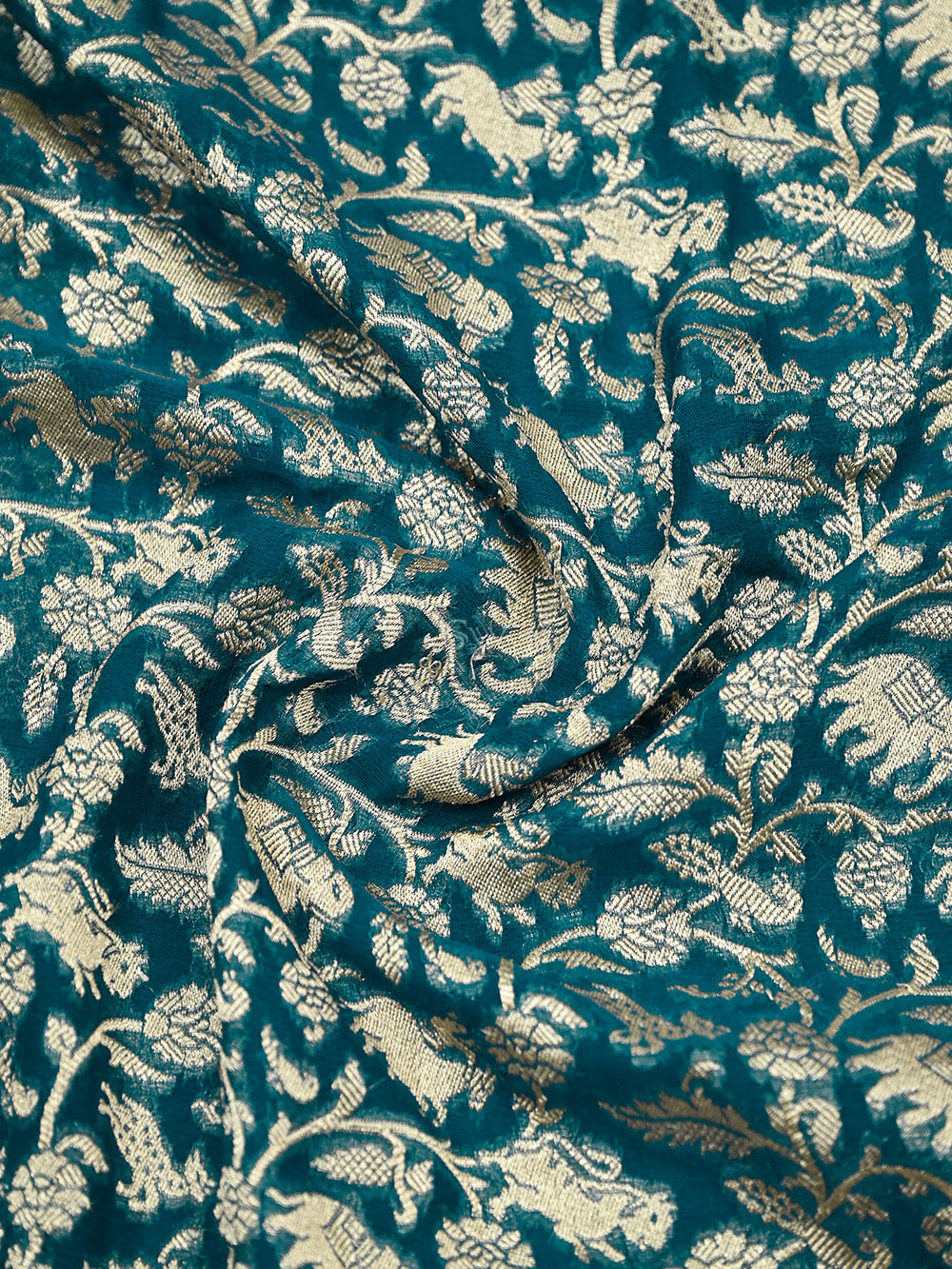 Midnight Blue Shikargah Khaddi Georgette Handloom Banarasi Saree - Sacred Weaves