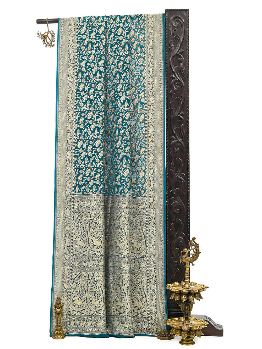 Midnight Blue Shikargah Khaddi Georgette Handloom Banarasi Saree - Sacred Weaves