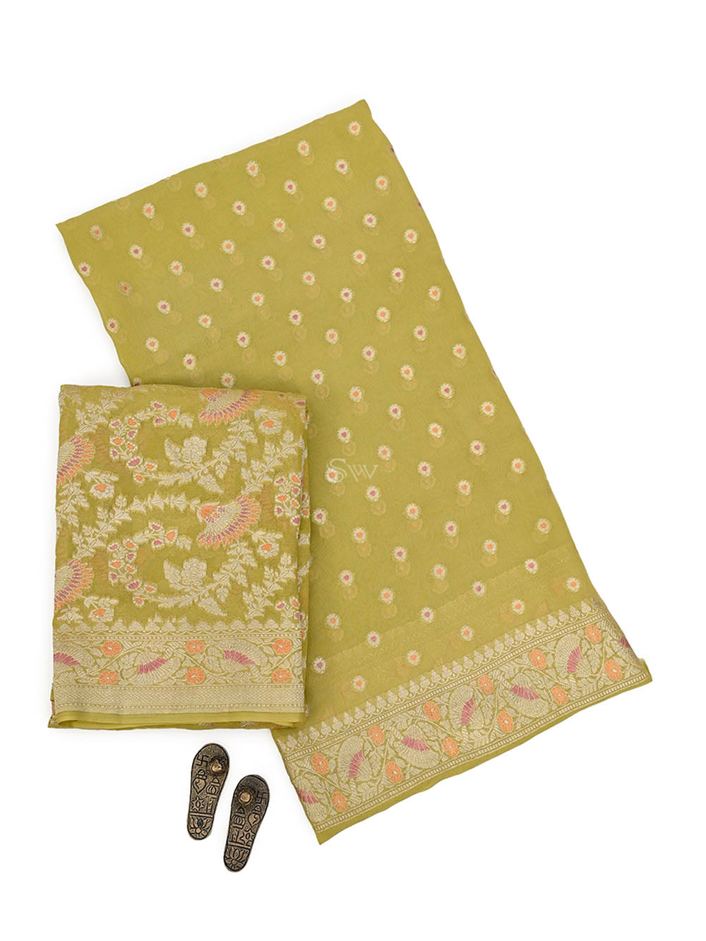 Lime Yellow Meenakari Khaddi Georgette Handloom Banarasi Suit