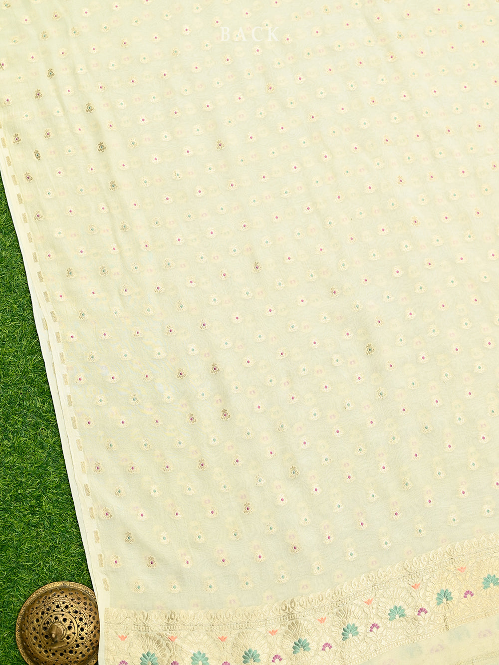 Off White Meenakari Khaddi Georgette Handloom Banarasi Suit - Sacred Weaves