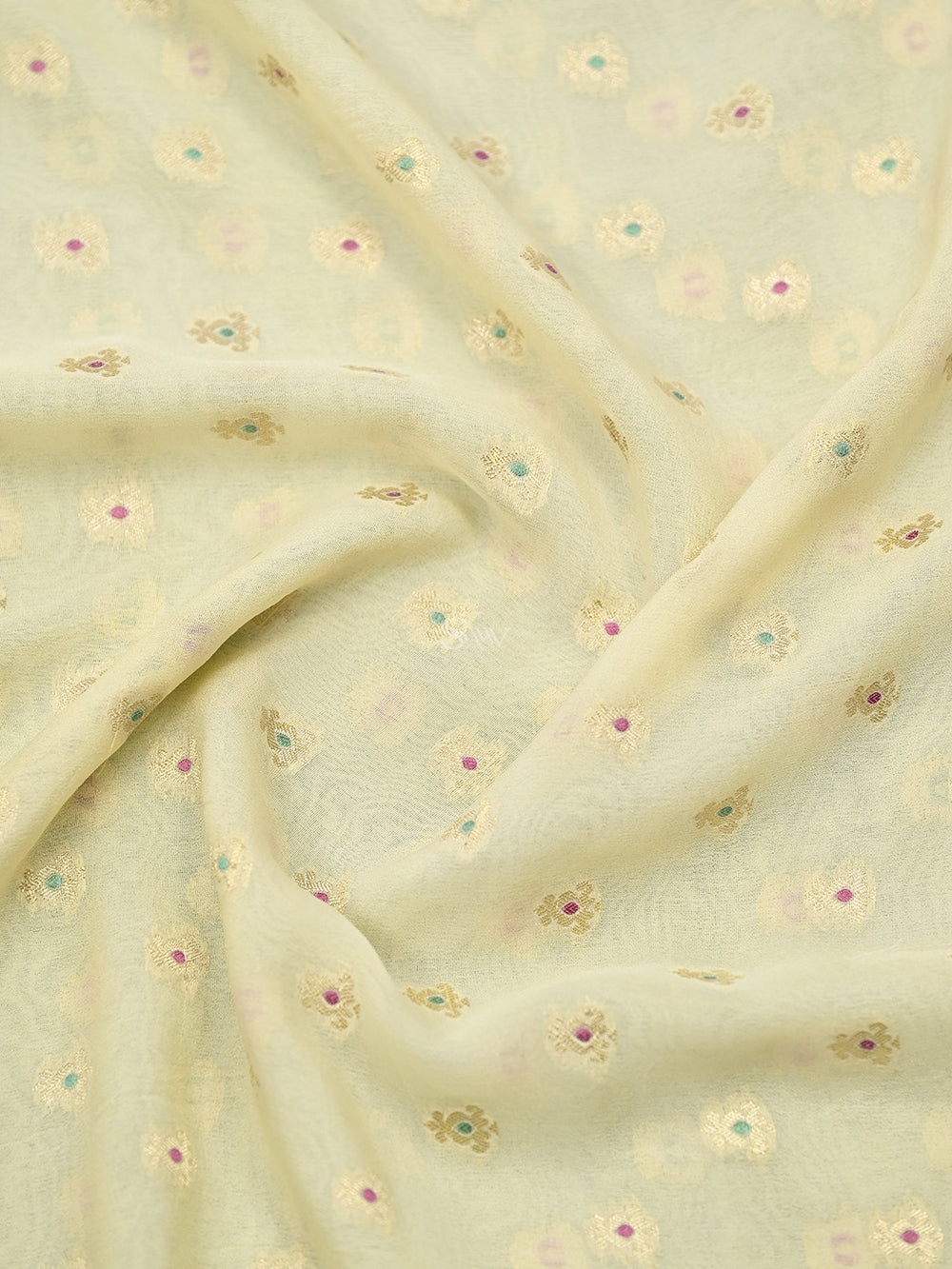 Off White Meenakari Khaddi Georgette Handloom Banarasi Suit - Sacred Weaves