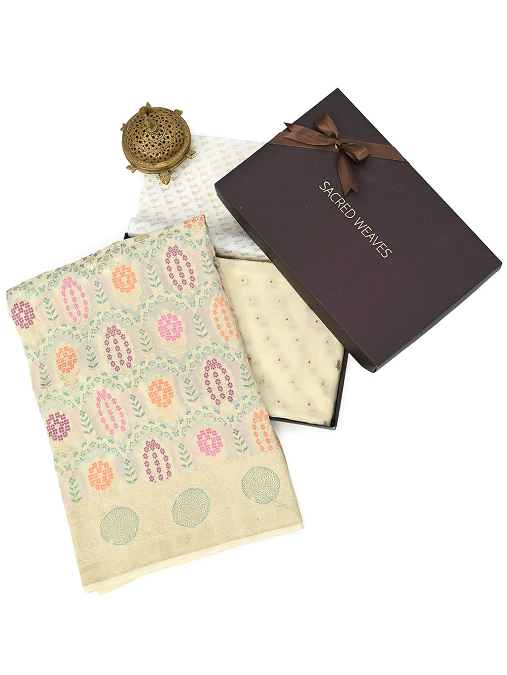 Off White Meenakari Khaddi Georgette Handloom Banarasi Suit - Gift Box
