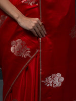 Red Boota Satin Silk Handloom Banarasi Saree - Sacred Weaves