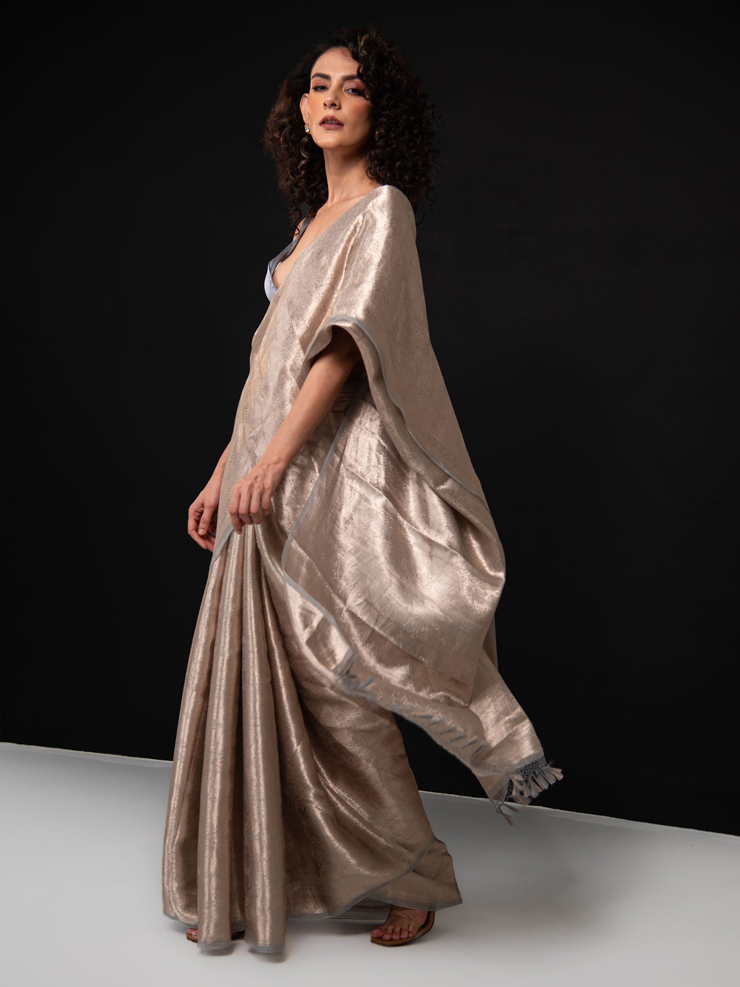 Grey Tissue Brocade Handloom Banarasi Saree - Sacred Weaves