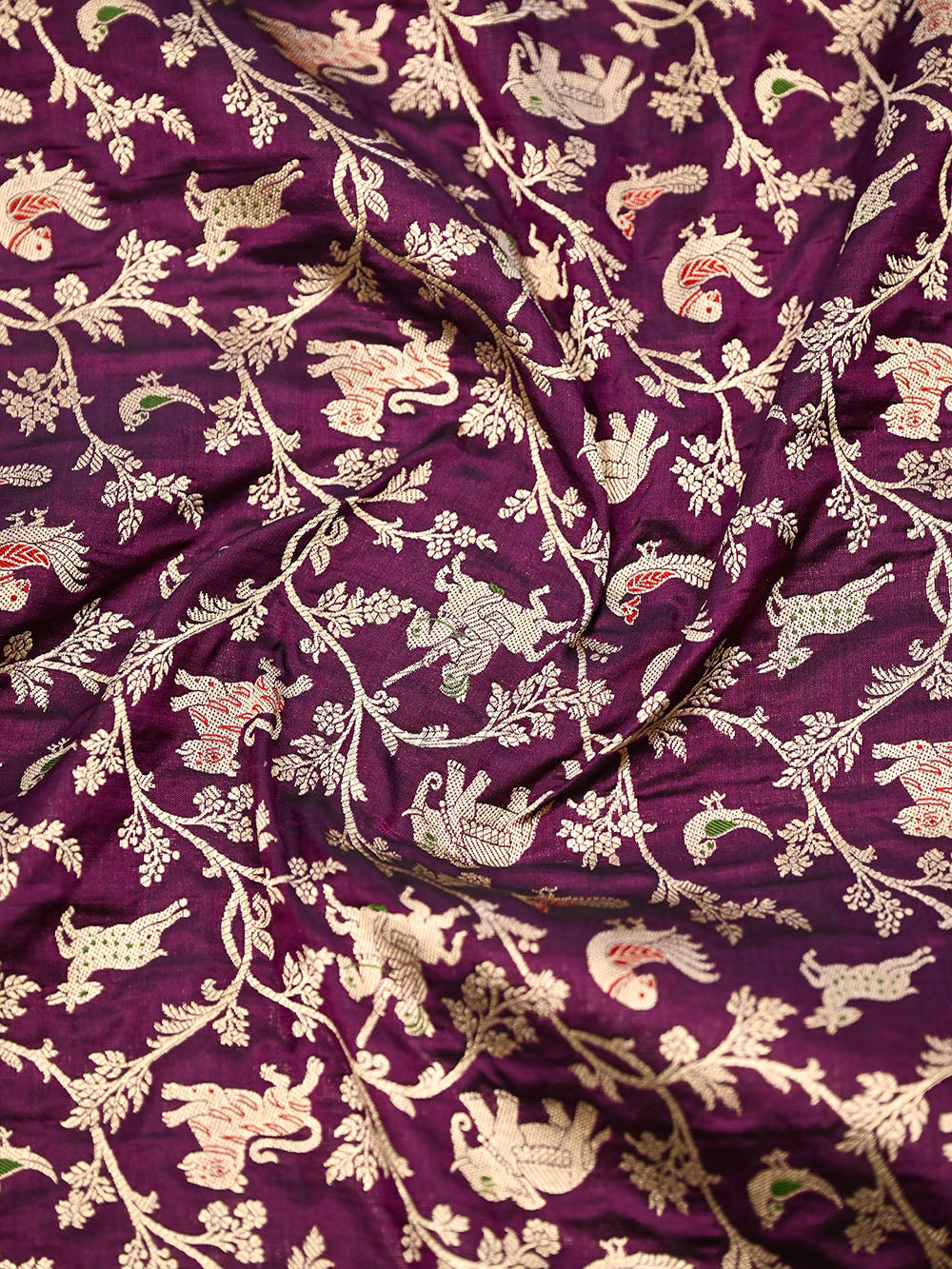 Purple Shikargah Brocade Katan Silk Handloom Banarasi Dupatta - Sacred Weaves