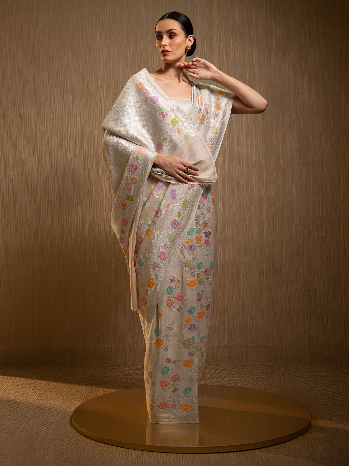 Off White Tussar Georgette Handloom Banarasi Saree