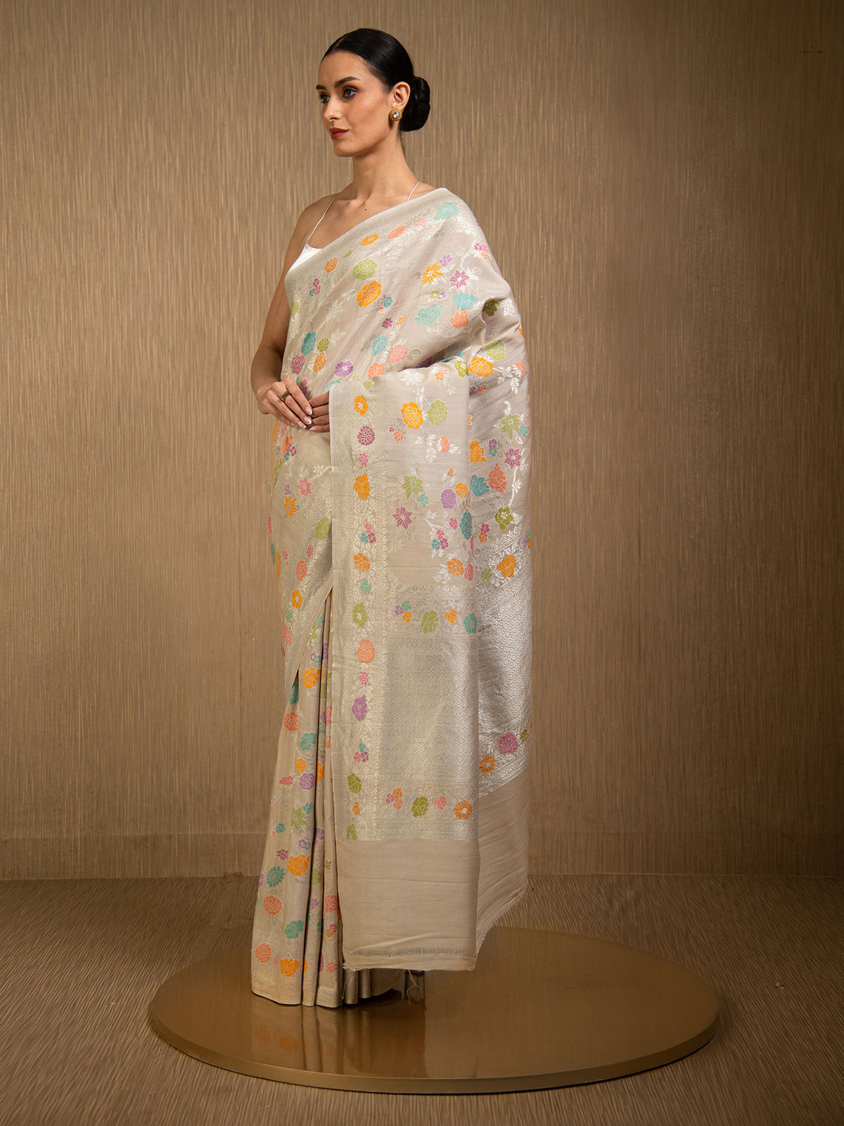 Off White Tussar Georgette Handloom Banarasi Saree