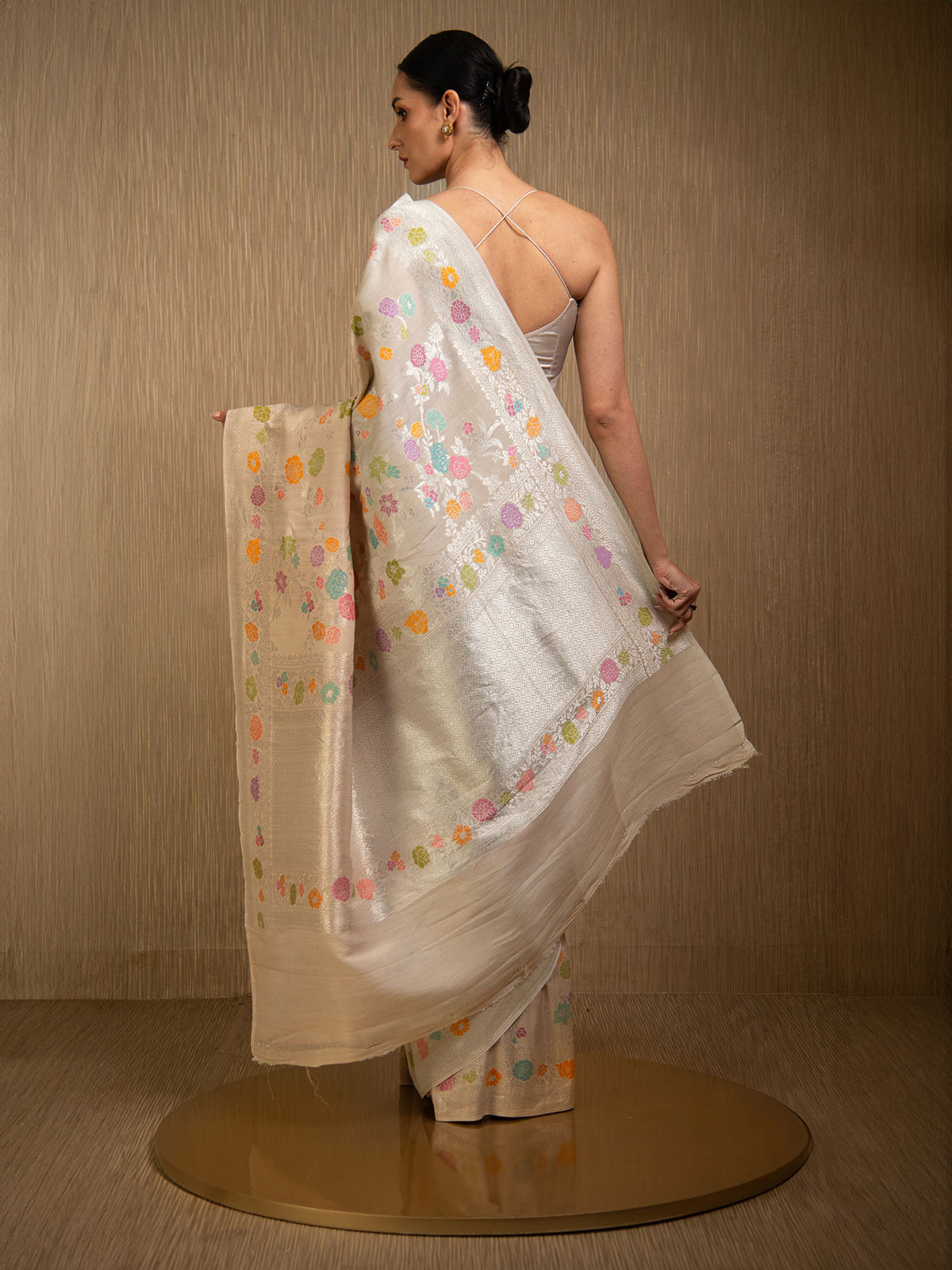 Off White Tussar Georgette Handloom Banarasi Saree