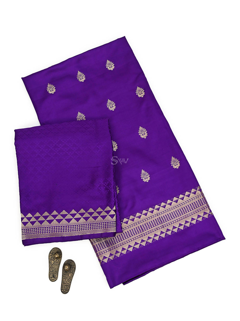 Dark Purple Booti Satin Silk Handloom Banarasi Suit