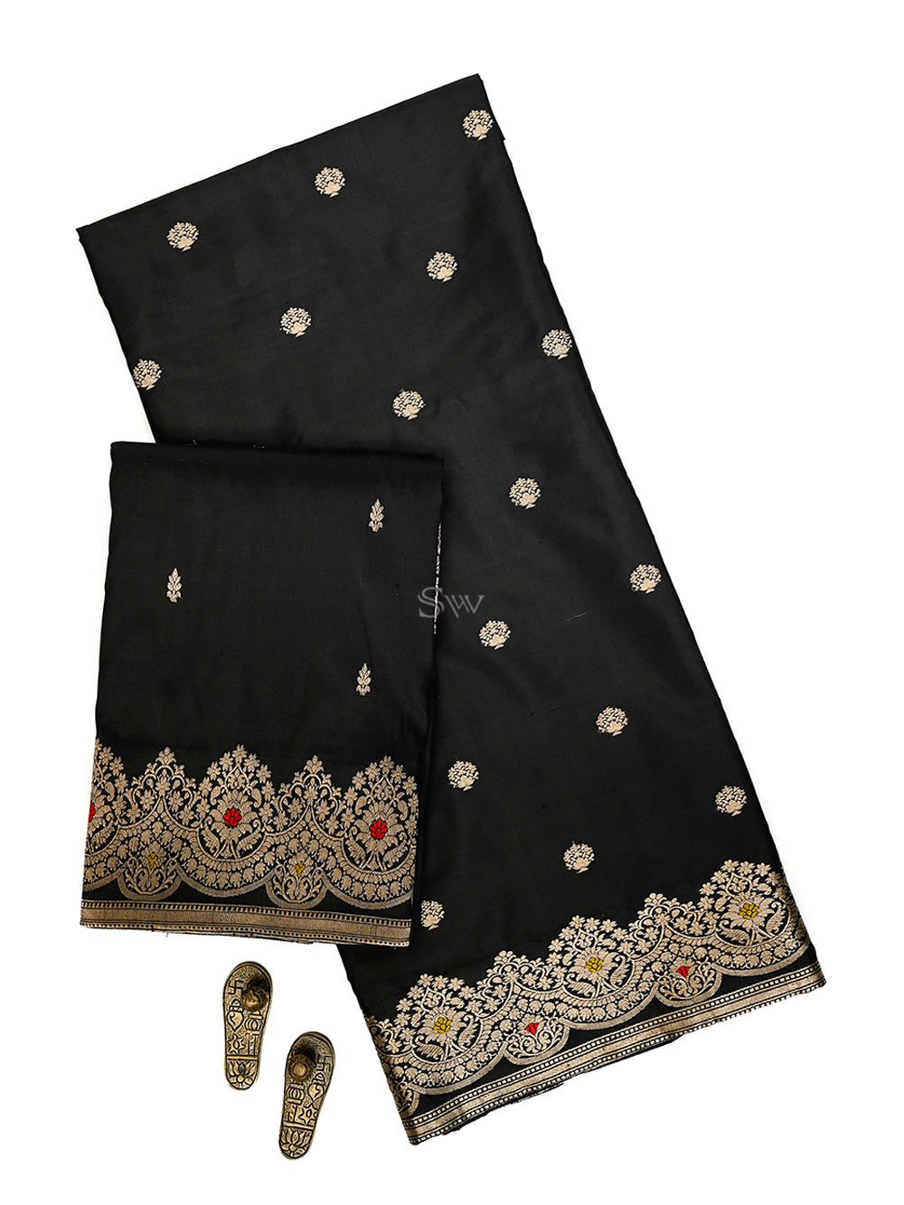 Black Booti Katan Silk Handloom Banarasi Suit - Sacred Weaves