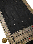 Black Booti Katan Silk Handloom Banarasi Suit - Sacred Weaves