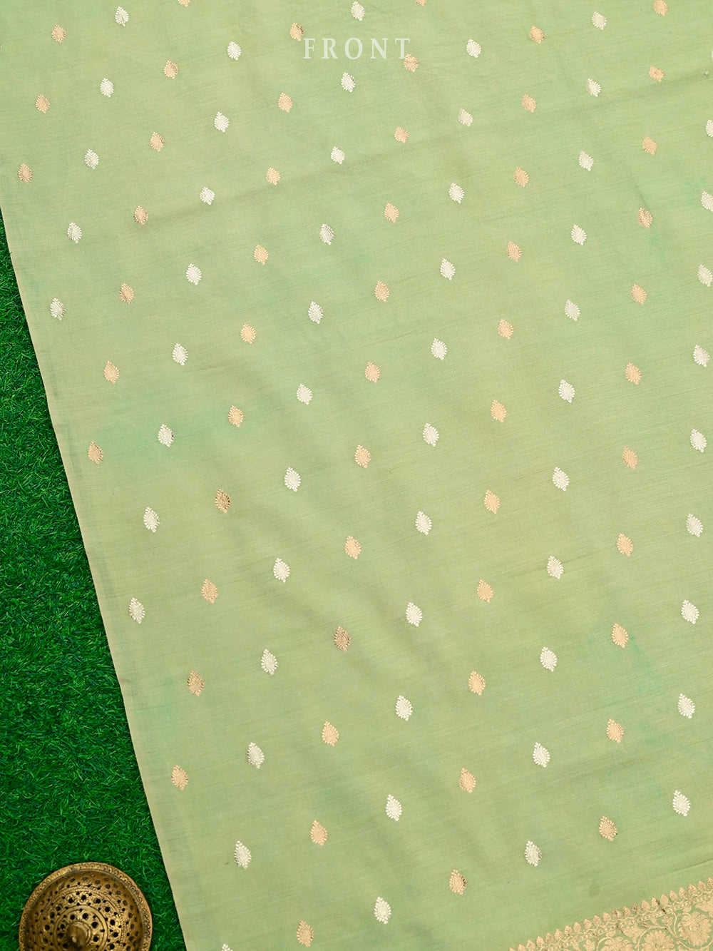 Pista Green Booti Moonga Silk Handloom Banarasi Suit - Sacred Weaves