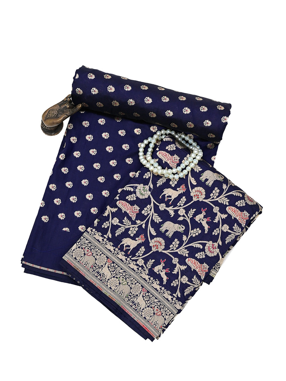 Blue Meenakari Booti Katan Silk Handloom Banarasi Suit