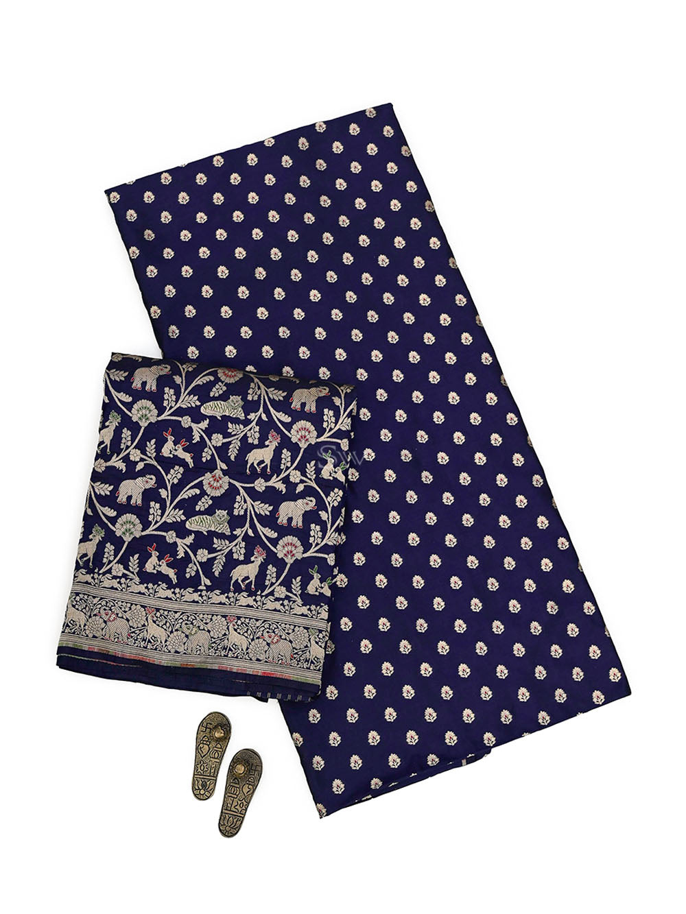 Blue Meenakari Booti Katan Silk Handloom Banarasi Suit - Sacred Weaves